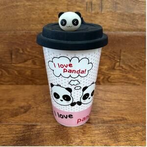 I LOVE PANDA Ceramic Travel Mug with Silicone Lid